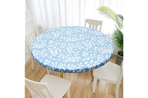 Caffney Elastic Edged Vinyl Fitted Tablecloth Flannel Backed & Elastic Edge Table Cover Indoor Outdoor Round Fitted Vinyl Table Cloth Oil & Waterproof Wipeable Table Protector 35-43"/43-55'' Diamet