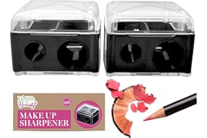SOL 2pk Eyeliner Sharpener - 2 Holes Makeup Sharpener for Big & Small Pencils - Compact, Easy to Clean, Sharpens Without Breakage - Ideal for Eyeliner, Lip Liner & Eyebrow Pencils, Transparent Cover