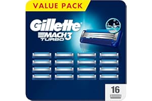Gillette Mach3 Turbo Recharges De Lames De Rasoir Pour Homme, À 3 Lames , 16 Recharges De Lames, Lames Plus Résistantes Que L’Acier