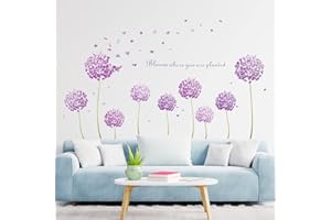 decalmile Pegatinas de Pared Diente de León Púrpura Vinilos Decorativos Flores de Hortensia Adhesivos Pared Habitación Niña Dormitorio Salón Oficina
