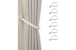 TSQZE Magnetische Vorhang Raffhalter, Boho Gardinenhaken Vorhanghalter Baumwolle Geflochten Vorhang Clip, Für Haus Büro Cafe Dekoration 50 cm lang- Beige (3 Pair)