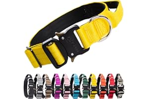 TSPRO Premium Dog Collar Tactical Dog Collar with Handle, Adjustable Wide Dog Collar Quick Release Metal Buckle Strong Dog Collar for Medium to Large Dogs (Yellow M)