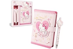 DEKEWE Ki-tty Diary Book, Cute Cat Notebook, Kids Leather Journal Notebook Set for Writing and Drawing, Kawaii Stationery Set with Pen Includes Colourful Inserts, Back to School Gift for Girl and Students