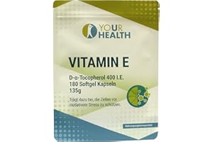 uHealth Vitamin E 400 I.E. - 180 Softgel Kapseln je 360 mg Alpha-D-Tocopherol - Natürliche E-Vitamine als Nahrungsergänzungsm