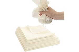 GOTDYBST Pack of 13 Reusable Straining Cloths, 5 Cheesecloth 50 x 50 cm, 3 Cheesecloth 45 x 45 cm, 5 Unbleached Straining Cloths 40 x 40 cm, Cotton Linen Cloth with Stitched Corners for Food Filtration