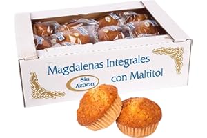 TRAZAFOODS Magdalenas Sin Azúcar Añadido XL - Artesanas con Harina Integral, Caja 24 Unidades (2kg) - Repostería Casera Natural, Ideal Desayuno Saludable Español