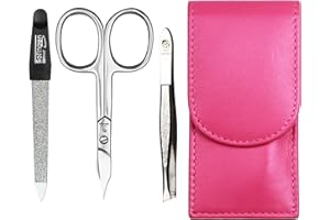 ‎SONNENSCHEIN BY HANS KNIEBES Sonnenschein by Hans Kniebes - Maniküre Set 3 teilig - Nagelschere, Nagelfeile und Pinzette - Taschenmaniküre Nagelpflegeset - Nappa-Lammleder Manicure Etui (Pink)