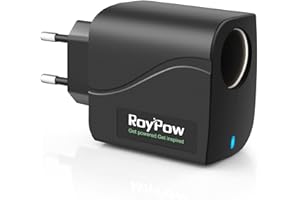 Roypow Alimentazione Convertitore Trasformatore 24W 12V 2A AC a DC Adattatore 127V/220V a 12V Presa Accendisigari da Auto, Grigio