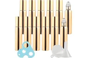 ZEOABSY Portatile 12 Pezzi Bottiglia da 10 ml in Vetro con oro rivestimento-UV vuoti roll-on Bottiglia con sfera in acciaio inox, per cosmetici cosmetici per oli essenziali e profumo, viaggi