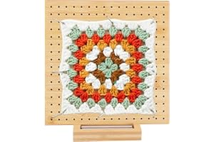 QUVBKZ 35 stücke Sperrbrett für Granny Square Set,1Bambusbrett 23.5cm+8 Große Stahlstifte mit großem Auge 7cm+1 Paulownia-Basishalterung + 25 Stahlstangen, für Strickanfänger