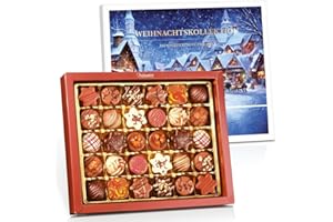 ‎PRALINENCLUB Pralinenbote – Pralinen Geschenkbox Weihnachten mit 30 handgefertigten Weihnachtspralinen deutscher Chocolatiers, das Pralinen Geschenk