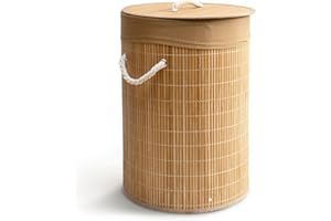 THE SECRET HOME — Ropero Plegable de Bambú Cuadrado con Tapa – Natural –Cesto Para la Organización del Hogar (Modelo 1, Ø35x50)