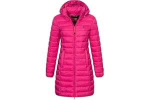 Geographical Norway Damen Winter Jacke Steppjacke Parka Lange Kapuzenjacke Steppmantel Outdoor abnehmbare Kapuze