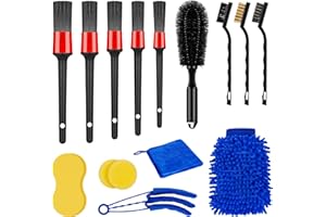 WT WISDOM TOGETHER Lot de Brosse Nettoyage Voiture, 15 PCS Kit de Brosse Nettoyage Voiture Professionnel Avec Brosse De Jante, Brosse De Détail, Brosses à Rainures, Gants De Lavage, Chiffon De Nettoyage En Microfibr