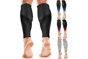 aZengear Fasce a Compressione per Polpaccio (20-30 mmHg) per Donna, Uomo, Calze Gambali con Supporto per Corsa, Tutore per Stecche per Stinco (L/XL, Nero)