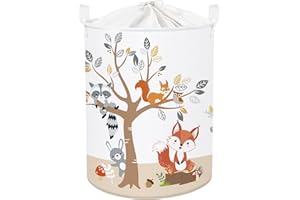 HUUMONSS Grand Corbeille a Linge Adorable Animal de la Forêt Repliable Panier Rangement Jouets Vêtements pour Maison,Renard,63L