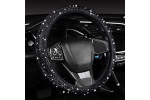 OGRMAR Car Steering Wheel Cover with Sparkly Diamond, Blcak Rhinestone Car Steering Wheel Cover, Universal Size Fit 37-38CM, Bling Breathable Car Accessory Steering Wheel Protector Cover for Women Ladies