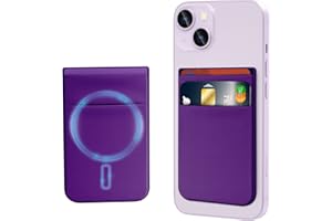 imluckies Cartera Magnética Compatible con MagSafe Wallet para iPhone 16 15 14 Pro MAX Plus, Slim Doble Bolsillo de Tela Elástica Credit Card Holder para iPhone 12 13 Pro MAX Mini, Morado Oscuro