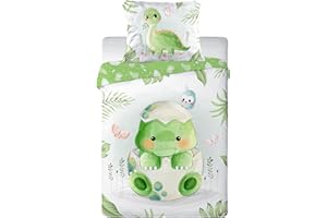 ‎CLEAVEN CLEAVEN Kinderbettwäsche 100x135 cm | Baby Bettwäsche aus 100% Baumwolle – weich, atmungsaktiv und hautfreundlich | Bettwäsche Kinder für ruhigen Schlaf | Babybettwäsche mit Wendemotiv | Dino 005