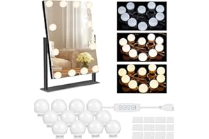 SPORWAY Luci da Specchio LED Stile Hollywood con 12 Lampadine Dimmerabili, 3 Colori 10 Livelli di Luminosità per Trucco Cosmetico Bagno