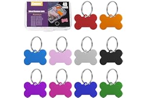Swpeet 40Pcs 10 Colors 1.49" x 1" Bone Shape Aluminum Blank Tags with Key Ring Assortment Kit, Engraving Stamping Blank Tags Pet ID Tag for Pendant Decoration, DIY Keychains and Pets Tag Project