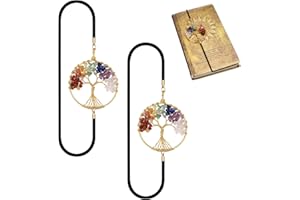 COSSWE Elastische Lesezeichen,2 Stück Chakra Kristall Heilstein Vintage Metall Lesezeichen für Buchliebhaber Handgefertigte Kristall Glücksbuch Marker gebundene Zeitschriften Notizbücher