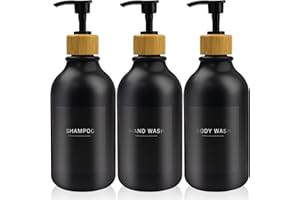ESDALLINA 3 pcs 500ml Soap Dispenser with Black Label Lotion Dispenser Made of PET Plastic Empty Bottle Suitable for Bathrooms (Black)