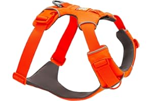 Ruffwear Front Range Hundegeschirr, reflektierendes Y-Geschirr, verstellbares, bequem gepolstertes Alltagsgeschirr für Spaziergänge und Hunderennen, 2 Leinenbefestigungen und V-Ring, Blaze Orange L/XL