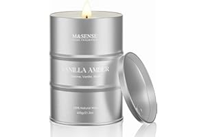 M&SENSE Bougie parfumées à la vanille et à l'ambre, bougies très parfumées à la vanille pour la salle de bain, la maison, bougies naturelles au soja 600 g,Temps de combustion jusqu'à 120 heures