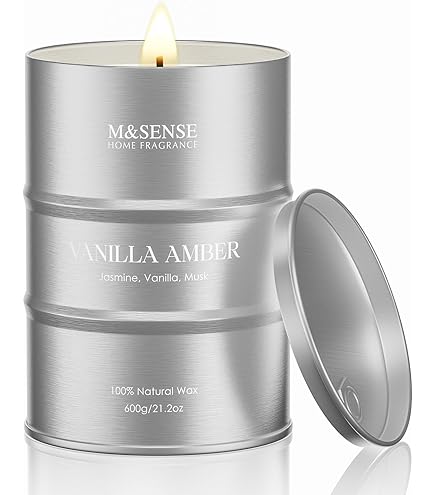 Candela Profumata Rosa E Ambra M&amp;SENSE - Cera Di Soia Naturale, 3 Stoppini, 990g, Fino A 150 Ore - Regalo Compleanno San Valentino