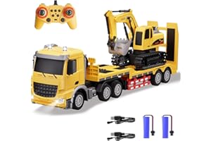 fisca 2-in-1 RC Abschleppwagen Bagger Set, 2.4Ghz Dual Control Pritschenwagen und Bagger Spielzeug mit Sound und Lichter RC Traktor LKW Geeignet für Jungen Baufahrzeug Geschenk