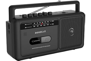 Roxelle Portable AM/FM Radio Cassette Recorder | Retro Boombox with BT Streaming, USB Playback & Recording, Earphone Jack, Dual Power (AC or Battery), Auto-Stop Cassette Deck, TAP-10