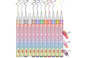 Hinourisha Nail Art Pen Set,12 Colors Nail Polish Graffiti Pens, Nail Varnish Pens, Waterproof Quick Dry Nail Drawing Pen, Acrylic Marker Pens 0.7mm Fine Tip Nail Point Graffiti Pens Nail Art Kit