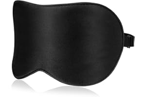 Masque de Sommeil Masque de Nuit Soie Kasimir 100% Soie Naturelle Occultant Ultra-Douce Masque de Voyage Masque de yeux Ergonomique pour Dormir avec Bouchons d'oreille et Sangle Réglable-Noir