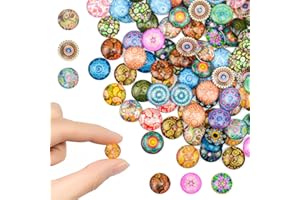 CYNNXIA 200 PCS Glass Cabochons 12mm Glass Dome Cabochons Half Round Dome Tile Granulates Printed Mosaic Tiles Flat Backs Mosaic for DIY Earrings Bracelets Making Crafts Supplies, Mixed Color