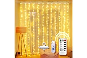 UNBON Guirlande Lumineuse Rideau, 3M*3M Rideau Lumineux 300 LED 8 Modes d'Éclairage Rideau de Lumière USB Blanc Chaud pour Décoration de Noël Intérieur Extérieur Fenêtre Fête Mariage Anniversaire