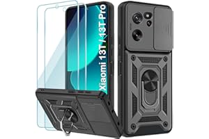 Yohii Funda para Xiaomi 13T/Xiaomi 13T Pro 6.67", con 2 Piezas Vidrio Templado, Armor Carcasa Cubierta De Cámara Deslizante, 360 Anillo Soporte PC y Silicona TPU Bumper Antigolpes Case, Negro