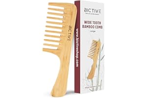 BICTIVE® Peigne Dents Larges [Grand]. Peigne Cheveux Bouclés Démêlante en Bois. Grosse Dent, Curly Hair, Peigne Boucle et Tous Types de Cheveux. Brosse Antistatique. Bambou Naturel. Femme et Homme