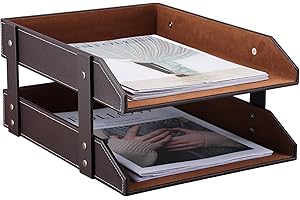 KINGFOM™ A4 2-Tier Leather Desk File Letter Tray