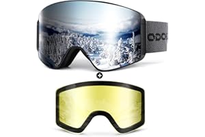 Odoland Kit di Maschera da sci con Lente Rimovibile, Lenti Intercambiabili Magnetico Senza Cornice, Occhiali da Sci Anti-nebbia con Protezione UV400, per Uomini e Donne, Compatibile con Casco