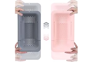 BLUE GINKGO Paniers à passoire pour évier - Laver les légumes et les fruits, égoutter les pâtes cuites - Extensible - Essentiels de cuisine (Lot de 2) (Gris et Rose)