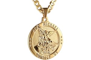 HZMAN Saint Michael Necklace for Men Stainless Steel Retro Archangel Round Medal Pendant Necklace Jewelry Gift