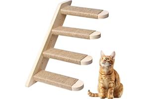 SDLDEER Cat Climbing Shelf Wall Mounted Cat Wall Steps Shelves for Climbings,Wooden Four Step Cats Stairway with Jute Scratching for Climbing Sleeping Playing