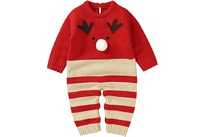 Zukmuk Pagliaccetto Neonato Neonata Tutina Lavorato a Maglia Maniche Lunghe Maglione Stampato Carino con Bottoni Abito Autunno Primavera