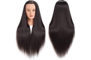 TRAINING HEAD Testa di manichino con capelli in fibra sintetica, lunghezza 65-70 cm, per la formazione professionale dei parrucchieri, morsetto incluso