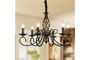 ‎GANEED Ganeed Rustikale Kronleuchter Französisches Land Vintage Kronleuchter Metall in antiker Pendelleuchte Schwarz 6 Lichter