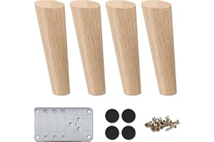 La Vane 3.15 inch / 8cm Wooden Furniture Legs, Set of 4 Solid Wood Oblique Tapered Furniture Replacement Feet with Mounting Plate & Screws for Sofa TV Cabinet Bed Dining Table