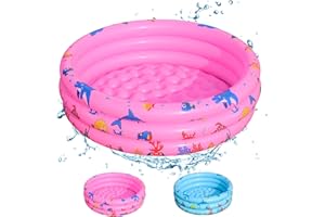 Shyllin Piscine Gonflable Enfant 80x80x22cm,Three Ring Inflatable Paddling Pool,Baignoire Gonflable pour bébé,Piscine pataugeoire Gonflable Ronde (Rose)