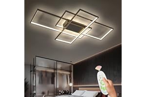 XEMQENER Modern LED Ceiling Light Dimmable with Remote Control, 3 Squares Chandelier Ceiling Lamp 62W, 3000K-6500K Flush Mount Ceiling Lights Fixture for Bedroom Living Room Kitchen Hallway 90cm