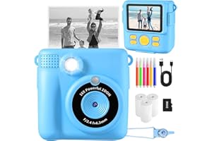 CHRERNA Fotocamera per bambini con stampa istantanea, fotocamera istantanea per bambini con carta fotografica stampata, fotocamera digitale per bambini 1080P con scheda TF da 32 G, regalo di